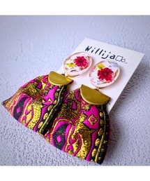 【Willija】金属ｱﾚﾙｷﾞｰ対応《Asian flower》一点物２wayイヤリング(MA)