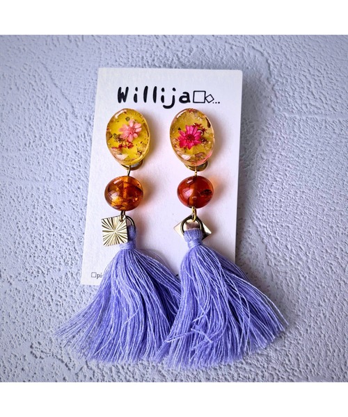 tone(トーン)の「【Willija】金属アレルギー対応《Asian flower》一点物2wayイヤリング(MA)(イヤリング・レディース・ホワイト/ブルー/グリーン/イエロー・FREE)」の5枚目の写真