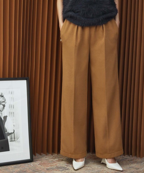ELFRANK(エルフランク)の「【2026AW】【セットアップ可能】【S~Lサイズ展開】ウールライクセンタープレスストレートパンツ 洗える《着用動画あり》(その他パンツ・レディース・キャメル/ネイビー/グレー・S/M/L)」の3枚目の写真