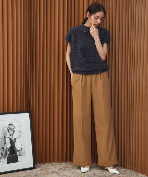 ELFRANK(エルフランク)の「【2026AW】【セットアップ可能】【S~Lサイズ展開】ウールライクセンタープレスストレートパンツ 洗える《着用動画あり》(その他パンツ・レディース・キャメル/ネイビー/グレー・S/M/L)」の15枚目の写真