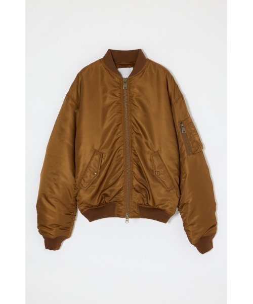 MOUSSY(マウジー)の「【26年AW新作】GATHER NYLON MA-1(ブルゾン・レディース・ブラウン/ライトブラック/アイボリー/カーキ・1/2)」の1枚目の写真
