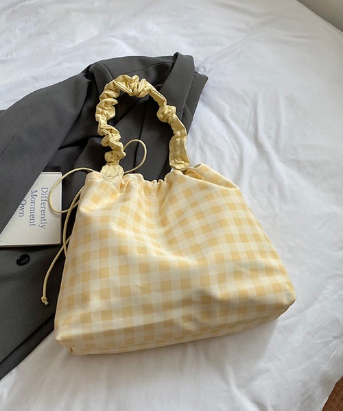 VIBGYOR（ヴィブジョー）の「Mignonjour/くしゅくしゅチェック柄巾着バッグ M2963（ショルダーバッグ・レディース・パープル/イエロー・FREE）」の10枚目の写真