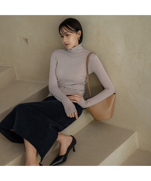 MEMUA（メムア）の「フレックスライニングテンセルポロTシャツ（Tシャツ/カットソー・レディース・ホワイト/ベージュ/ダークグリーン・FREE）」の2枚目の写真
