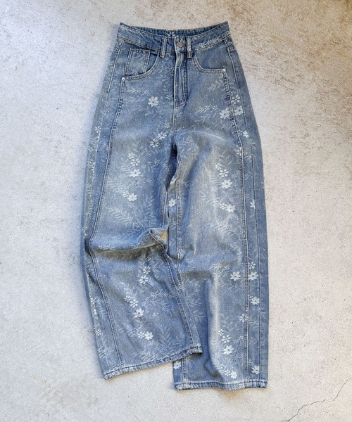 Jewelobe（ジュエローブ）の「ラインストーン付き 花柄ワイドデニムパンツ（デニムパンツ・レディース・ブルー・S/M）」の6枚目の写真