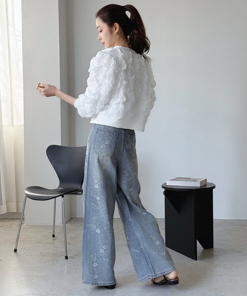 Jewelobe（ジュエローブ）の「ラインストーン付き 花柄ワイドデニムパンツ（デニムパンツ・レディース・ブルー・S/M）」の14枚目の写真