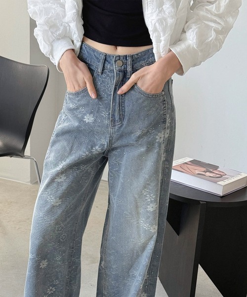 Jewelobe（ジュエローブ）の「ラインストーン付き 花柄ワイドデニムパンツ（デニムパンツ・レディース・ブルー・S/M）」の8枚目の写真