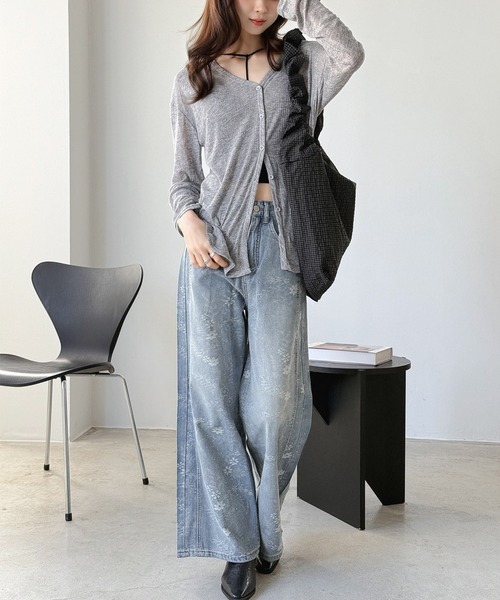 Jewelobe（ジュエローブ）の「ラインストーン付き 花柄ワイドデニムパンツ（デニムパンツ・レディース・ブルー・S/M）」の9枚目の写真