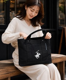 【BEVERLY HILLS POLO CLUB】 キャンパストートバッグ ハンドバッグ 仕切り仕様 ミドルサイズ