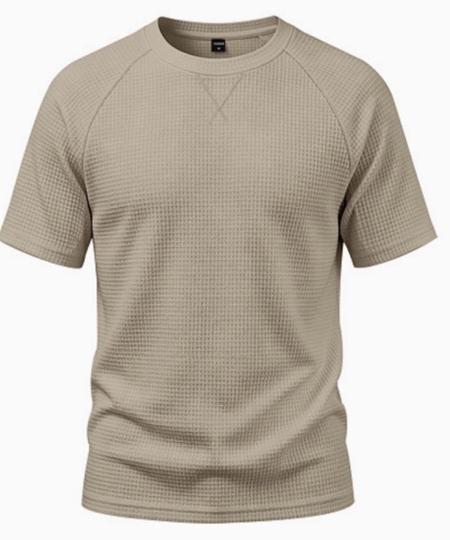 ampm(エーエムピーエム)の「韓国メンズ ワッフルTシャツ オーバーサイズ ラグラン 半袖 ストリート カジュアル(Tシャツ/カットソー・メンズ・ホワイト/ラベンダー/ベージュ/ライトブルー/ブラック/カーキ/ネイビー/ライトグリーン/グレー・SMALL/MEDIUM/LARGE/X-LARGE/XX-LARGE/XXX-LARGE)」の4枚目の写真