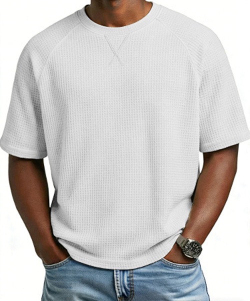 ampm(エーエムピーエム)の「韓国メンズ ワッフルTシャツ オーバーサイズ ラグラン 半袖 ストリート カジュアル(Tシャツ/カットソー・メンズ・ホワイト/ラベンダー/ベージュ/ライトブルー/ブラック/カーキ/ネイビー/ライトグリーン/グレー・SMALL/MEDIUM/LARGE/X-LARGE/XX-LARGE/XXX-LARGE)」の1枚目の写真