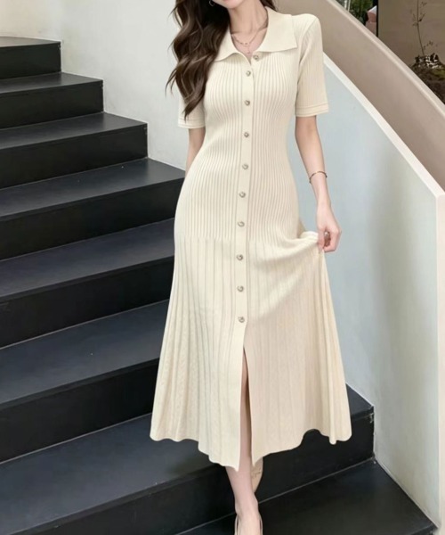 FAVORITO(ファヴォリート)の「ニットシャツワンピース(ワンピース・レディース・ベージュ/ブラック・F)」の13枚目の写真