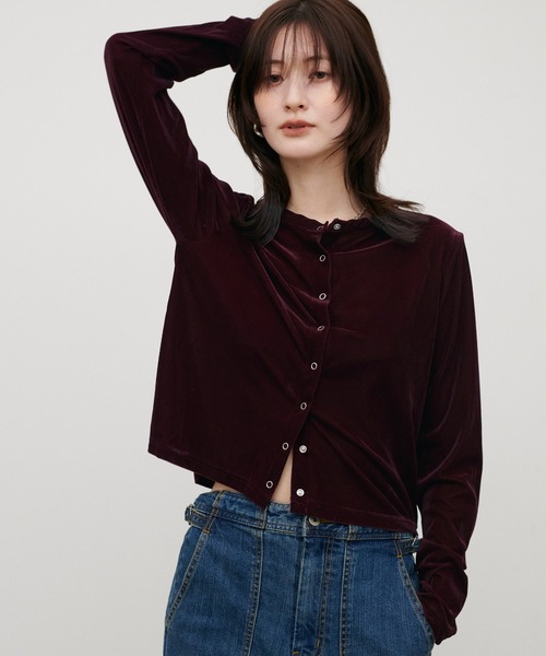 LARUTA(ラルータ)の「【LARUTA】ベロアショートカーディガン(カーディガン/ボレロ・レディース・ベージュ/ブラック/モカ/ボルドー・FREE)」の13枚目の写真