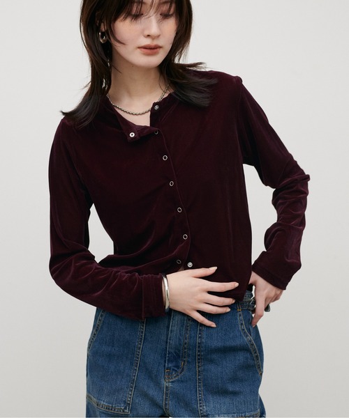 LARUTA(ラルータ)の「【LARUTA】ベロアショートカーディガン(カーディガン/ボレロ・レディース・ベージュ/ブラック/モカ/ボルドー・FREE)」の14枚目の写真