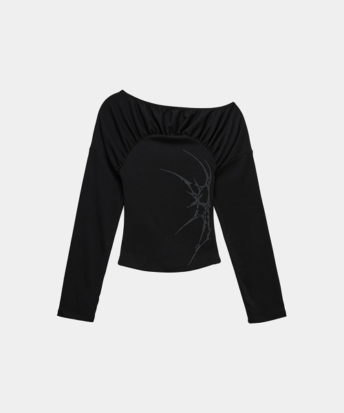 ETRE AU SOMMET(エトレオソメ)の「Glam Drape Shirring Long Sleeve (Black)(Tシャツ/カットソー・レディース・ブラック・FREE)」の5枚目の写真