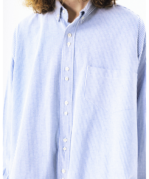 ANGLAN（アングラン）の「Double Button Striped Shirt - Blue（シャツ/ブラウス・メンズ・その他・ONE SIZE）」の4枚目の写真