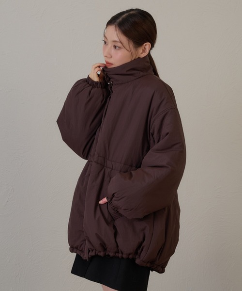 raffime(ラフィミー)の「【Raffime】スタンドネックドロストブルゾン/バルーン中綿アウター(ダウンジャケット/コート・レディース・ブラック/ダークブラウン/アイボリー・フリー)」の22枚目の写真