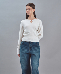 LOGO CLIP KNIT TOP - WHITE