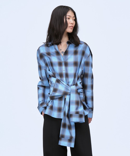 THINGS THAT MATTER(シングス ザット マター)の「MULTIWAY SLEEVE CHECK SHIRT / マルチウェイ スリーブ チェック シャツ(シャツ/ブラウス・レディース・ブルー/アイボリー・FREE)」の3枚目の写真