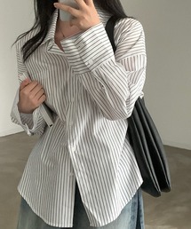 ストライプ  オーバーサイズ カラー付き  シャツ