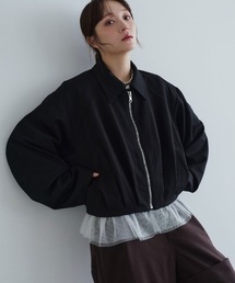 【W:Huku / リンクルフリー ツイル】チュール付き ブルゾン ジャケット / Wrinkle-Free Twill Blouson Jacket with Tulle Trim