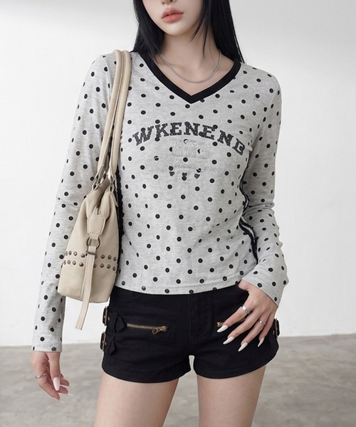 non-hedge(ノンヘッジ)の「ドット柄レースラインロンT(Tシャツ/カットソー・レディース・オフホワイト/ブラウン/ネイビー/ワインレッド/グレー・FREE)」の21枚目の写真