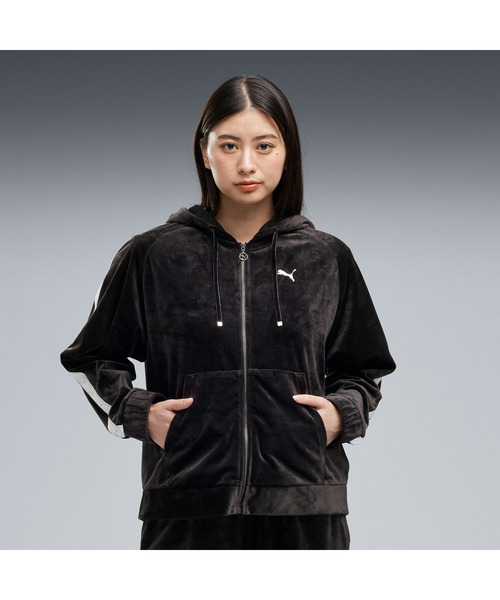 PUMA（プーマ）の「PUMA プーマ ウィメンズ ESS エレベーテッド ベロア フルジップ フーディ（ジャージ・レディース・ブルー/チョコ/ブラック・MEDIUM/LARGE/X-LARGE/SMALL）」の2枚目の写真