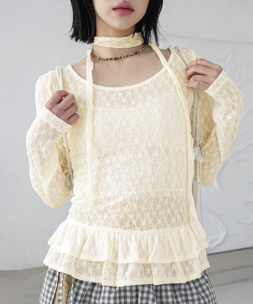 Riff(リフ)の「2点セット 裾フリルレーストップス チョーカー付き(Tシャツ/カットソー・レディース・ホワイト/アイボリー/ブラック・FREE)」の19枚目の写真