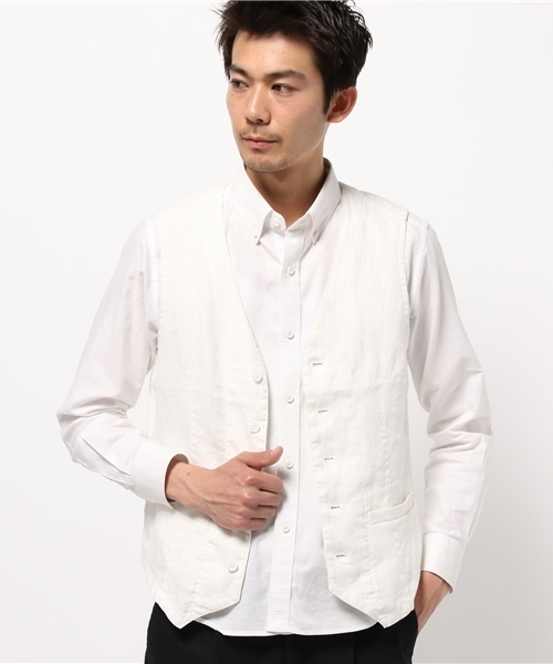 GRAND GLOBAL（グランドグローバル）の「GRAND GLOBAL / リネンワークベスト			（ベスト・メンズ・ホワイト・38/40）」の4枚目の写真