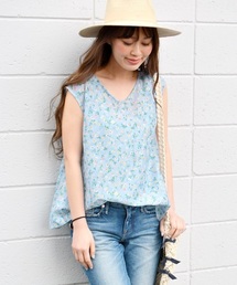 Khaju | Khaju: フラワーVネックフレアブラウス(シャツ/ブラウス)