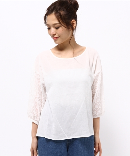 LBC（エルビーシー）の「ジャガード袖2wayブラウス（シャツ/ブラウス・レディース・オフホワイト/グリーン・MEDIUM/LARGE）」の3枚目の写真