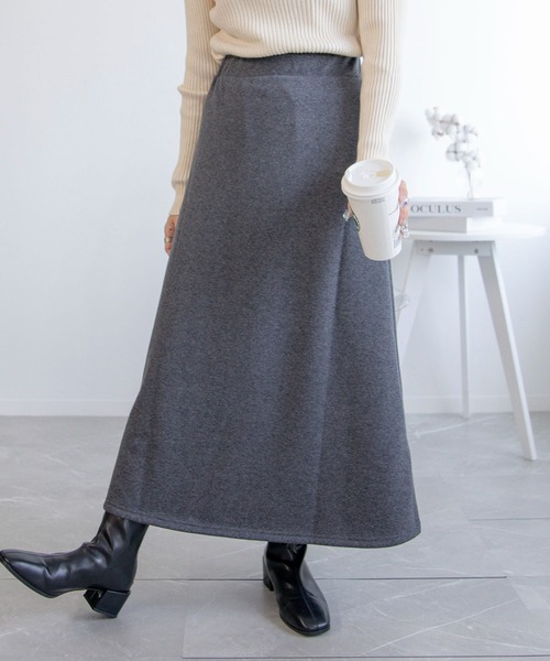 aimoha（アイモハ）の「裏起毛ウォームストレッチミモレ丈ロングスカート (AW) (LV)（スカート・レディース・ブラック/ネイビー/ワインレッド/ブラウン/ダークグレー/グリーン/グレイッシュベージュ/モカ・SMALL/MEDIUM/LARGE）」の3枚目の写真