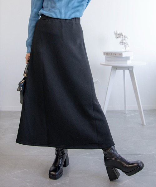 aimoha（アイモハ）の「裏起毛ウォームストレッチミモレ丈ロングスカート (AW) (LV)（スカート・レディース・ブラック/ネイビー/ワインレッド/ブラウン/ダークグレー/グリーン/グレイッシュベージュ/モカ・SMALL/MEDIUM/LARGE）」の2枚目の写真