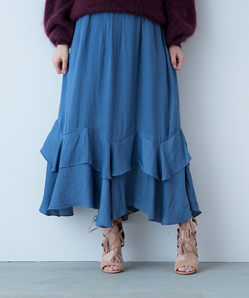 Kalen  BANNER BARRETT（カレンバナーバレット）の「SOFT SATIN RUFFLE SKIRT（スカート・レディース・ピンク/ブラック/ブルー・38）」の4枚目の写真