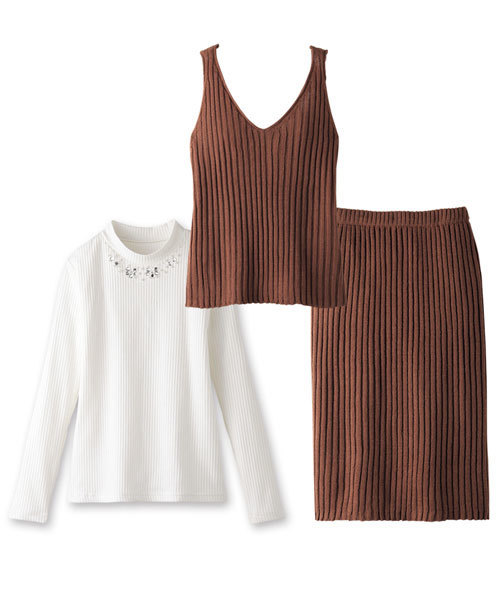 GeeRA（ジーラ）の「リブニットビスチェ＆スカート３点セット（スカート・レディース・ブラック/ブラウン/グレー・S/LL/L/M）」の16枚目の写真