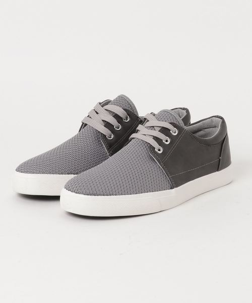 STYLEBLOCK(スタイルブロック)の「ニットアッパーPUレザー切り替えローカットチャッカスニーカー(スニーカー・メンズ・ワイン/ネイビー/グレー/ブラック・25.5cm/26.0cm/26.5cm/27.0cm/28.0cm/25.0cm)」の1枚目の写真