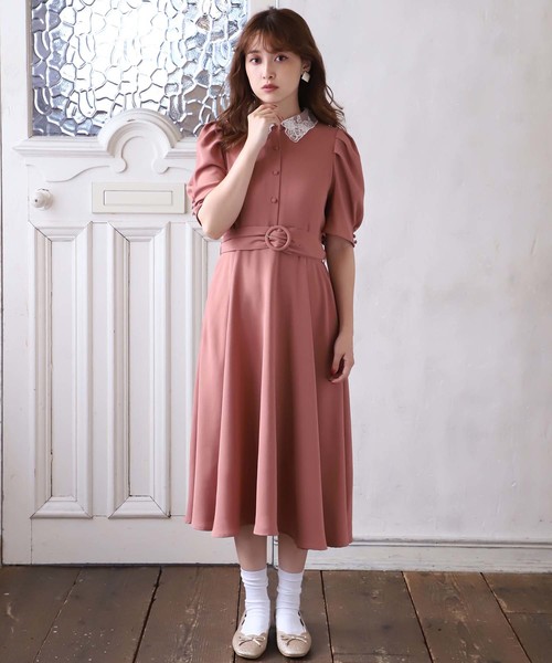インフルエンサー着用Innika choo ピンクスカラップワンピース one after another NICE CLAUP（ワンアフターアナザーナイ