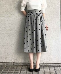 ドットフロッキーハイウエストフレアスカート