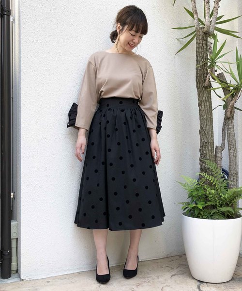 セール】ドットフロッキーハイウエストフレアスカート（スカート