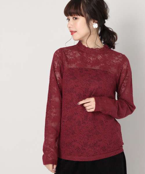 LOWRYS FARM(ローリーズファーム)の「キモウレースプルオーバー 814077(Tシャツ/カットソー・レディース・ブラック/エンジ/オフホワイト・MEDIUM/LARGE)」の1枚目の写真