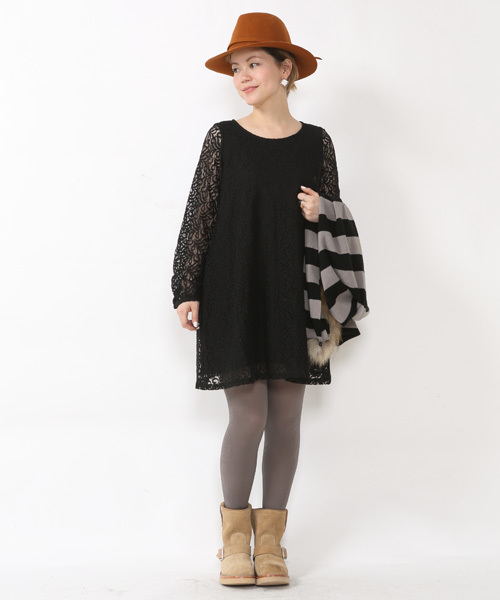 mystic(ミスティック)の「レースフレアOP(ワンピース・レディース・ネイビー/オフホワイト/ベージュ/ブラック・フリ-)」の2枚目の写真