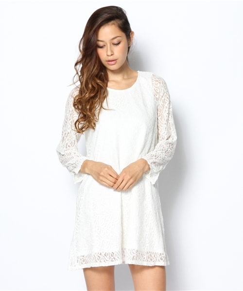 mystic(ミスティック)の「レースフレアOP(ワンピース・レディース・ネイビー/オフホワイト/ベージュ/ブラック・フリ-)」の1枚目の写真