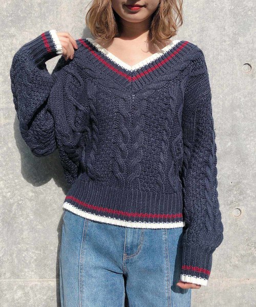 one after another NICE CLAUP（ワンアフターアナザーナイスクラップ）の「チルデンニット（ニット/セーター・レディース・アイボリー/ネイビー/ピンク/ブルー・FREE）」の2枚目の写真