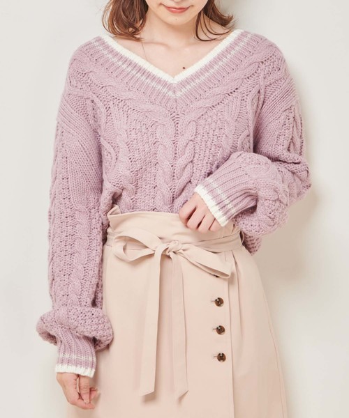 one after another NICE CLAUP（ワンアフターアナザーナイスクラップ）の「チルデンニット（ニット/セーター・レディース・アイボリー/ネイビー/ピンク/ブルー・FREE）」の4枚目の写真