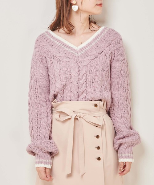 one after another NICE CLAUP（ワンアフターアナザーナイスクラップ）の「チルデンニット（ニット/セーター・レディース・アイボリー/ネイビー/ピンク/ブルー・FREE）」の7枚目の写真