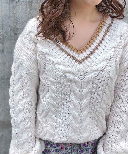 one after another NICE CLAUP（ワンアフターアナザーナイスクラップ）の「チルデンニット（ニット/セーター・レディース・アイボリー/ネイビー/ピンク/ブルー・FREE）」の16枚目の写真