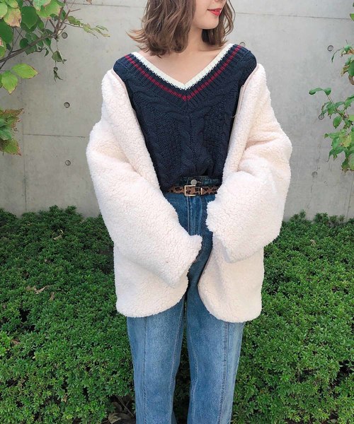 one after another NICE CLAUP（ワンアフターアナザーナイスクラップ）の「チルデンニット（ニット/セーター・レディース・アイボリー/ネイビー/ピンク/ブルー・FREE）」の10枚目の写真