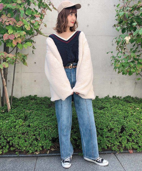 one after another NICE CLAUP（ワンアフターアナザーナイスクラップ）の「チルデンニット（ニット/セーター・レディース・アイボリー/ネイビー/ピンク/ブルー・FREE）」の5枚目の写真