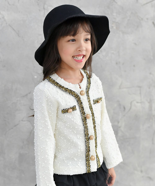 Bee des Bee（ビーデスビー）の「ツイードジャケット風　 ジャケット（ノーカラージャケット・キッズ・ブラック/アイボリー/ライトピンク・100cm/110cm/120cm/130cm/140cm/150cm）」の6枚目の写真