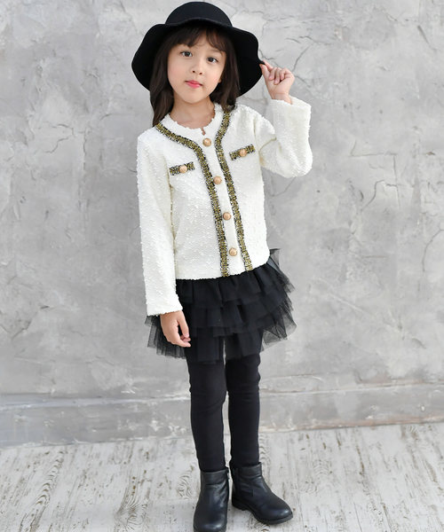 Bee des Bee（ビーデスビー）の「ツイードジャケット風　 ジャケット（ノーカラージャケット・キッズ・ブラック/アイボリー/ライトピンク・100cm/110cm/120cm/130cm/140cm/150cm）」の9枚目の写真