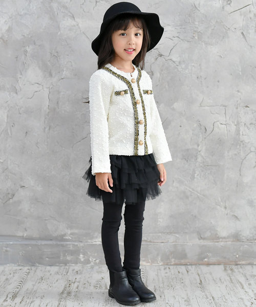 Bee des Bee（ビーデスビー）の「ツイードジャケット風　 ジャケット（ノーカラージャケット・キッズ・ブラック/アイボリー/ライトピンク・100cm/110cm/120cm/130cm/140cm/150cm）」の10枚目の写真